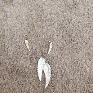 Never Worn Silver Angel Wing Necklace/Earring Set